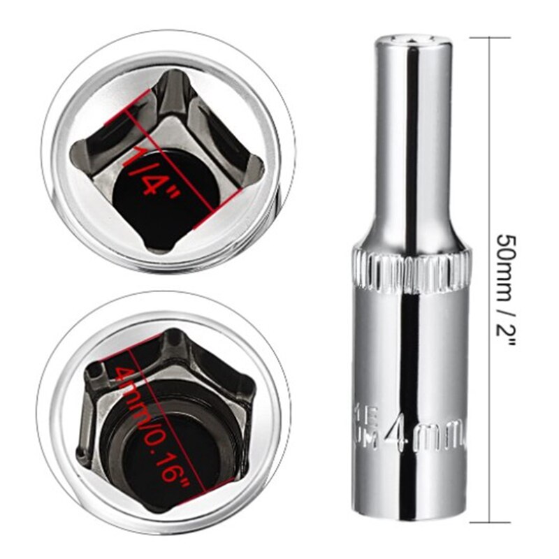 11Pc 1/4 Socket Set Adapter Long Sockets 4-14mm Deep Socket Tool Heads Torque Spanner Ratchet Socket Wrench