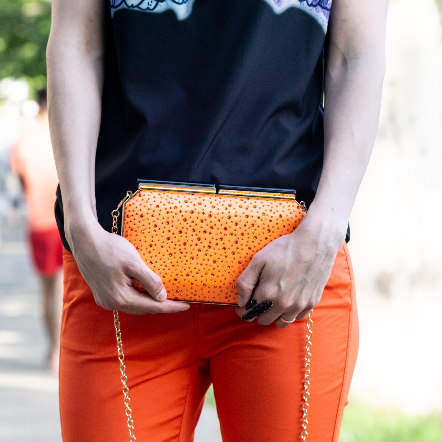 Boutique De FGG Oranje Crystal Vrouwen Evening Clutch Bag Metalen Frame Acryl Sluiting Bruiloft Banket Keten Schoudertas Handtas