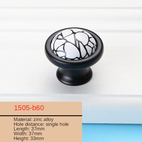 Black/White Ceramic Furniture Handle American Style Simple Kitchen Cabinet Handle Wardrobe Round Drawer Knob: 1505-B60