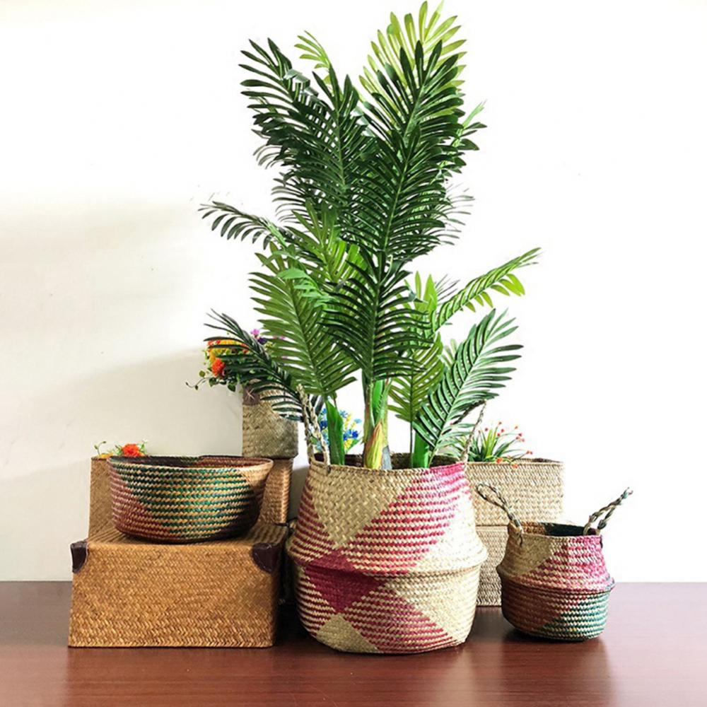 Kleurrijke buik stro opbergmand rotan hangende bloempot vuile kleren opbergmand rotan mand zeegras bloempot