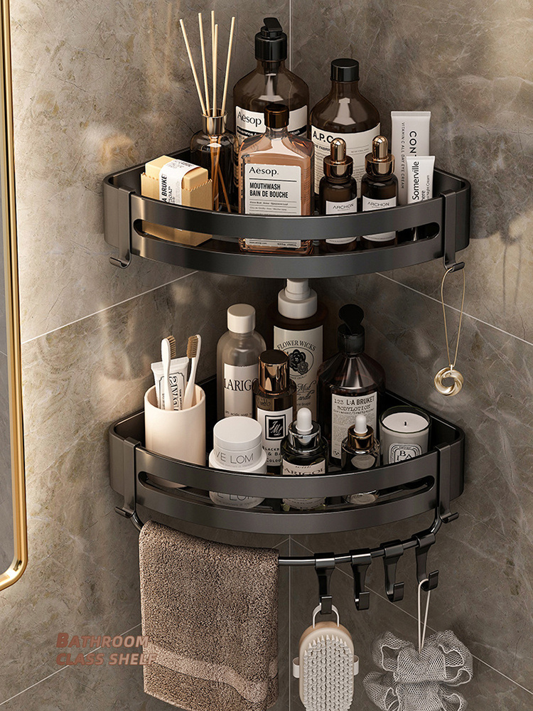 Luxury Bathroom Shelf Shower Shampoo Holder With Hooks Toilet Oragnizer Rack Corner Storage Rack Bathroom Accessories