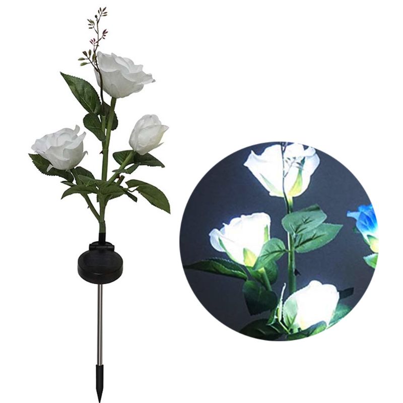 Solar Powered LED Light Simulation Rose Flower with Buds Waterproof Outdoor Lighting Lamp for Yard Garden Decoration: W