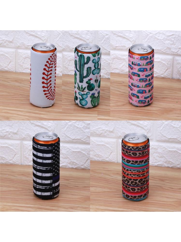 5Pcs Cactus Regenboog Strepen Slim Kan Koeler Neopreen Bier Koeler Houders Kit Perfect Voor 12Oz Slanke Blikjes Koeling cover