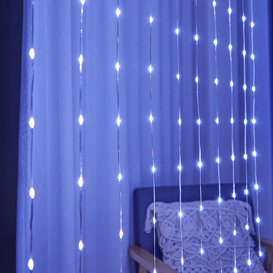 Cortina LED, guirnalda de luces flexible, corona de flores, de cumpleaños, hogar, jardín, decoración de patio: Blanco / X / enchufe europeo