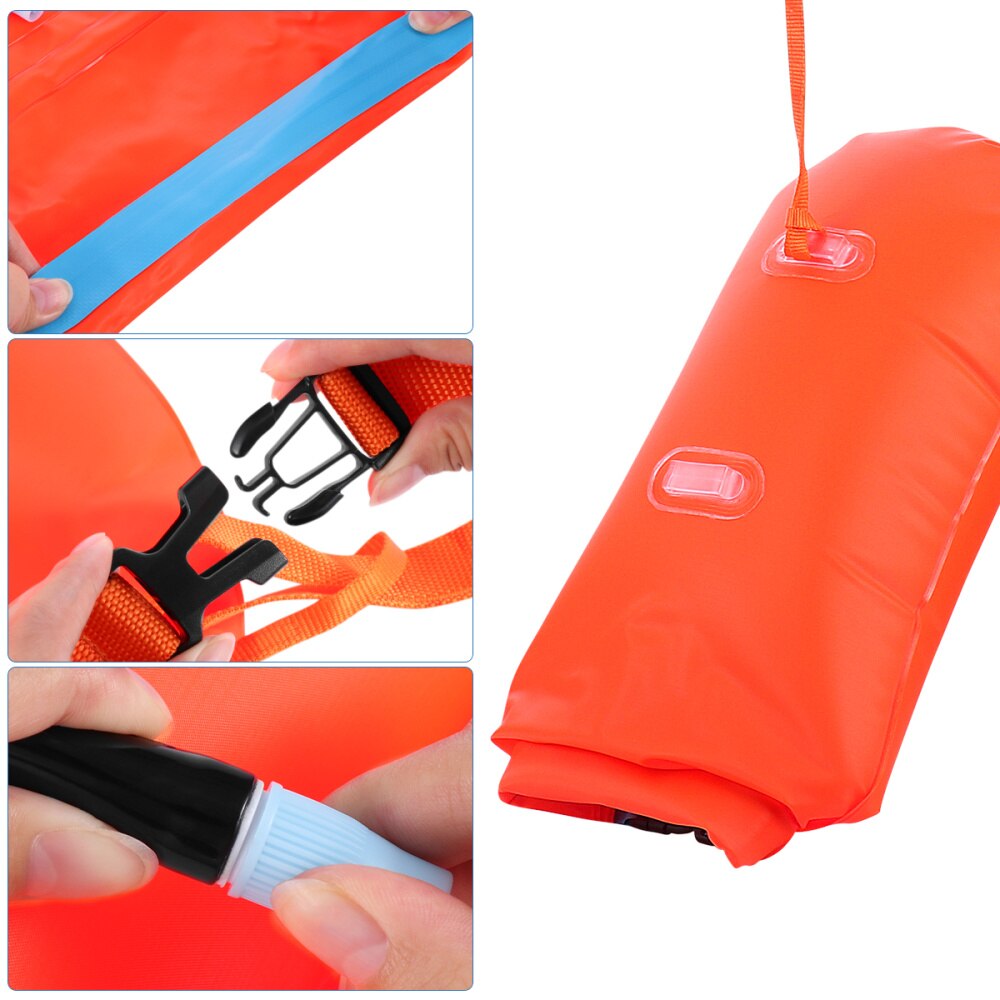 Vorcool 1pc open water swim float ultralight safety float swiming bag for swimmers triathletes snorkelers surfers (orange)