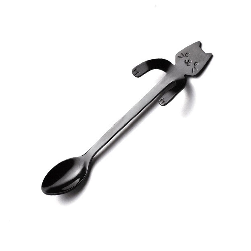 Small Mini 304 Stainless Steel Cute Cat Teaspoons Cartoon Spoons Ice Cream Dessert Spoon Long Handle Coffee&Tea Spoon: A