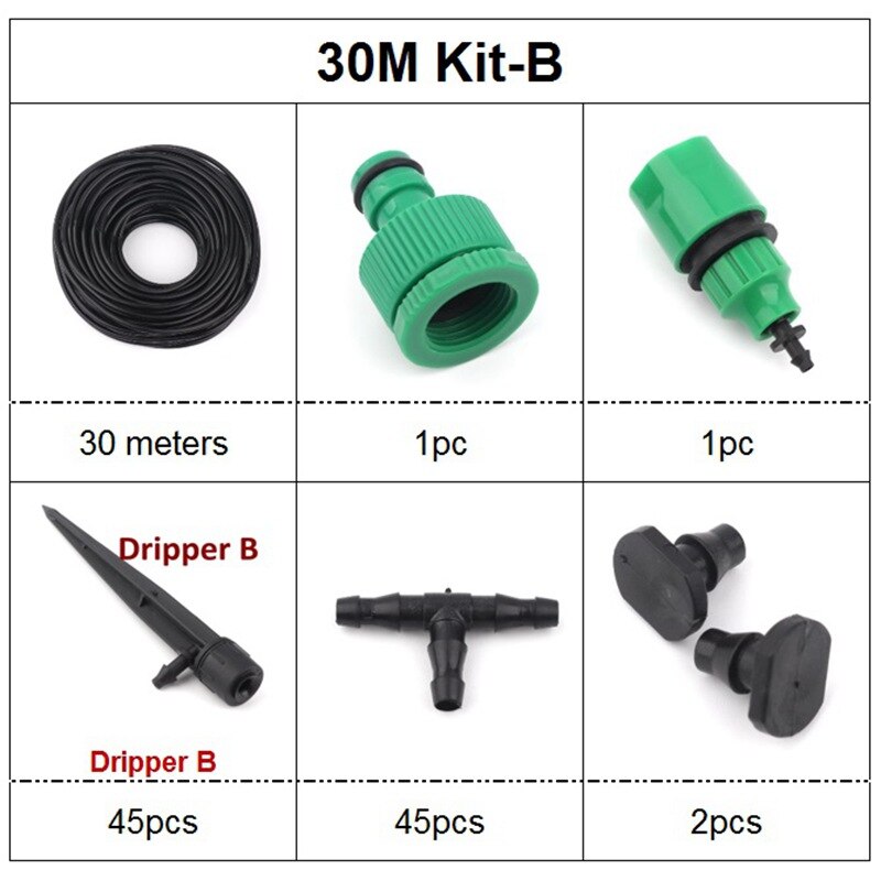 10M 20M 30M Micro Drip Irrigation System Automatic Watering Kits Garden Irrigation With Adjustable Dripper: 30M Kit-B