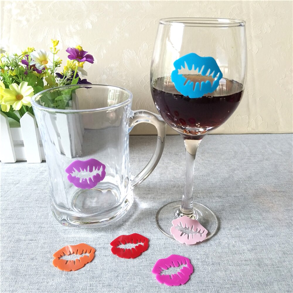 6 Stuks Siliconen Rode Wijn Glas Marker Drinken Marker Creatieve Lippen Vorm Glas Identificatie Marker (Gemengde)