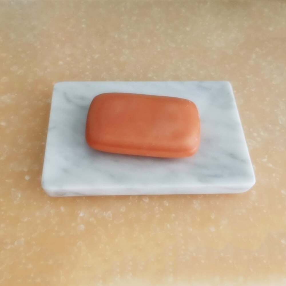 Porte-savon en marbre naturel brillant lisse/porte-éponge de maquillage avec trou de vidange