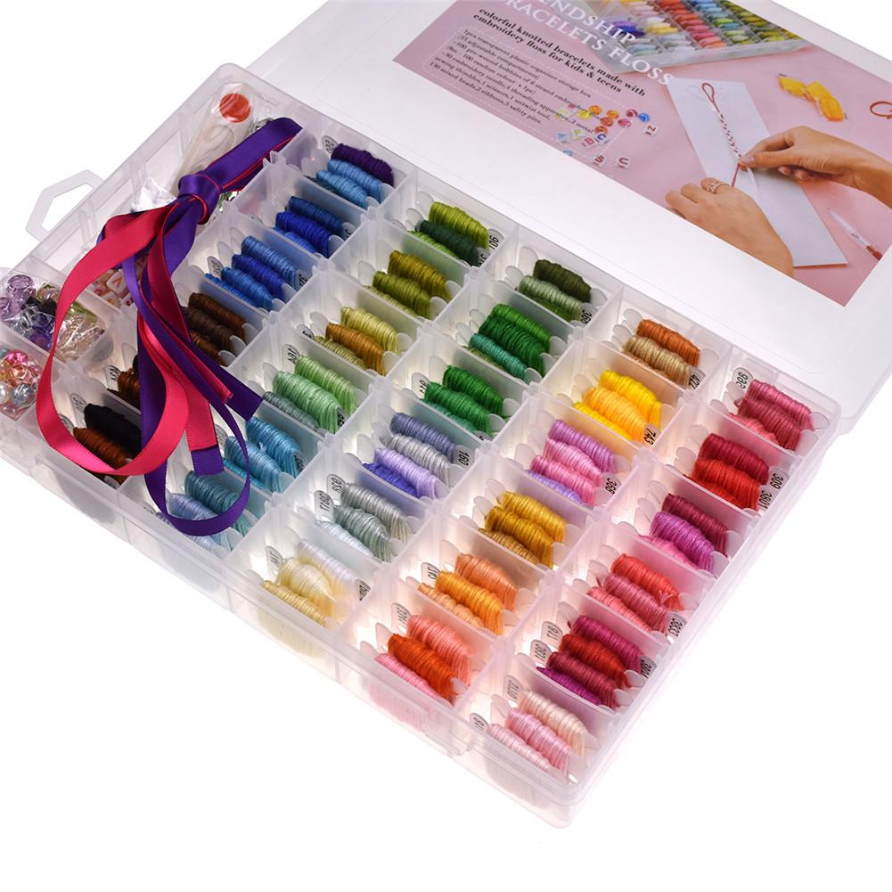 Kids Embroidery Floss Thread DIY Cross Stitch Kit Letter Beads Ribbons Friendship Bracelet String Sewing Kit