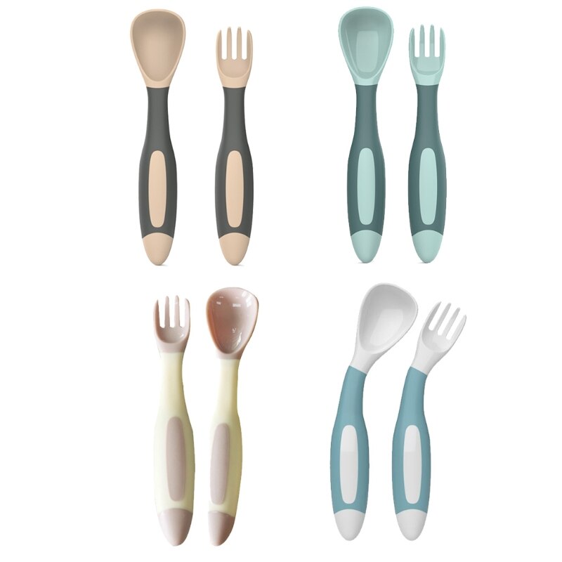 Baby Utensils Set Auxiliary Food Toddler Learn To Eat Training Bendable Soft Spoon Fork Infant Children Tableware