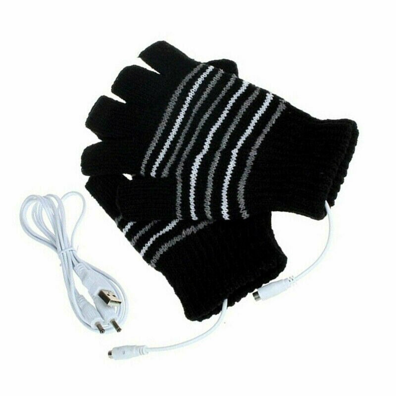 Unisex vinter varmere usb opvarmede handsker termisk hånd varmere elektriske varmehandsker: Stribet sort