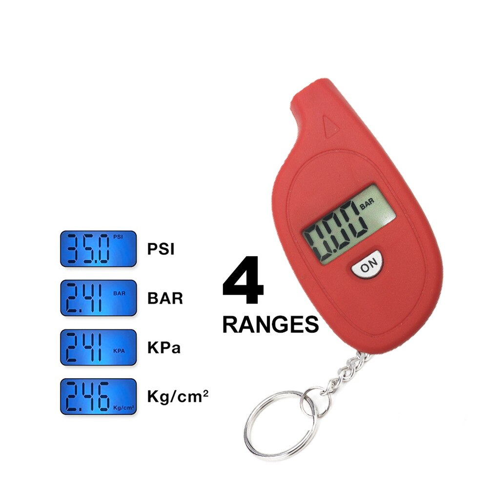 Medidor de pressão dos pneus de alta precisão digital pneu calibre de pressão rodas pneus monitor de pressão dos pneus sistemas novo mini chave anel: Red