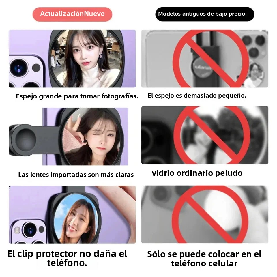 Kit de clips de réflexion pour miroir d'appareil photo pour Smartphone, Clip de miroir pour appareil photo de téléphone Portable avec sac de rangement, miroir arrière pour Selfie