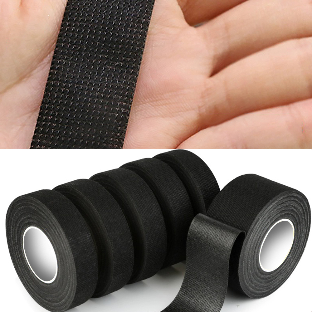 Black Electrical Fabric Tape Heat Resistant Wire Harness Bundle Insulation Auto Wiring Cloth Wrap Waterproof Cable Adhesive Tape