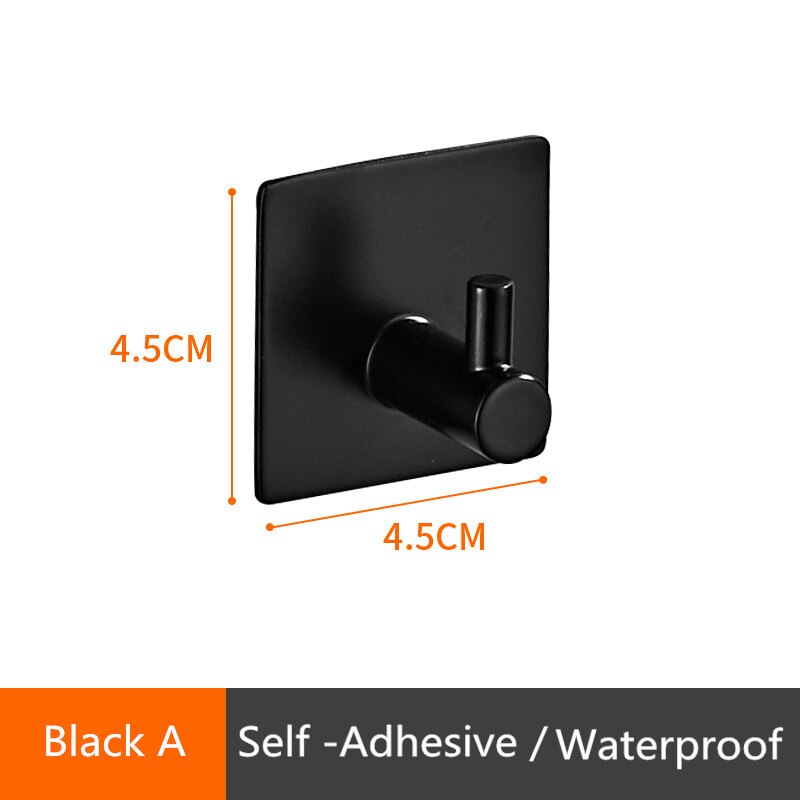 1PC 3M Self Adhesive Stainless Steel Hooks Waterproof Wall Hook Clothes Coat Hat Hanger Kitchen Bathroom Towel Hooks Storage: Black A