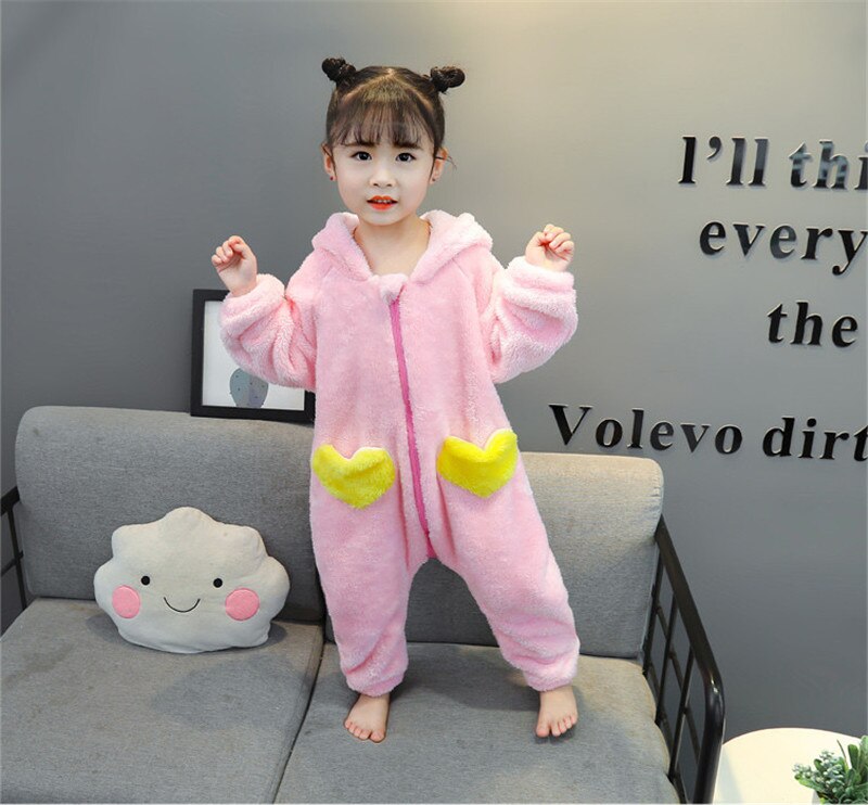 Peuter Flanel Onesie Pyjama Meisje Dieren Pijamas Kids Kat Fleece Een Stuk Deken Slaper Tieners Nachtkleding Trainingspak: BW272-Pink / 100 for 3Y