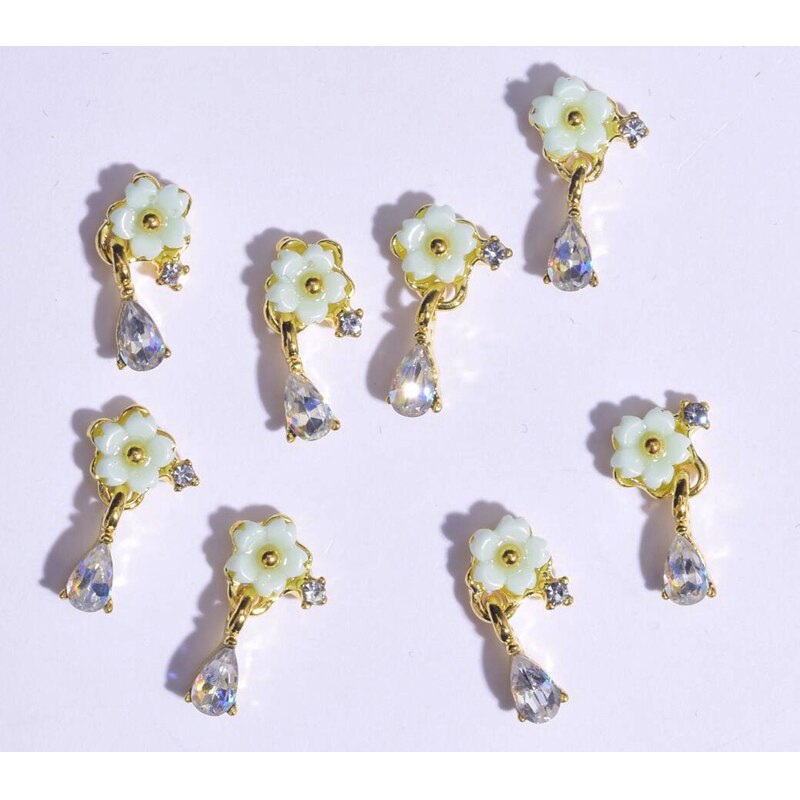 10-16mm 10pcs Zircon Nail Charms Pierced Fingernail Jewelry 14 Styles of Charms Pearl L-Long Reusable nail nail charms