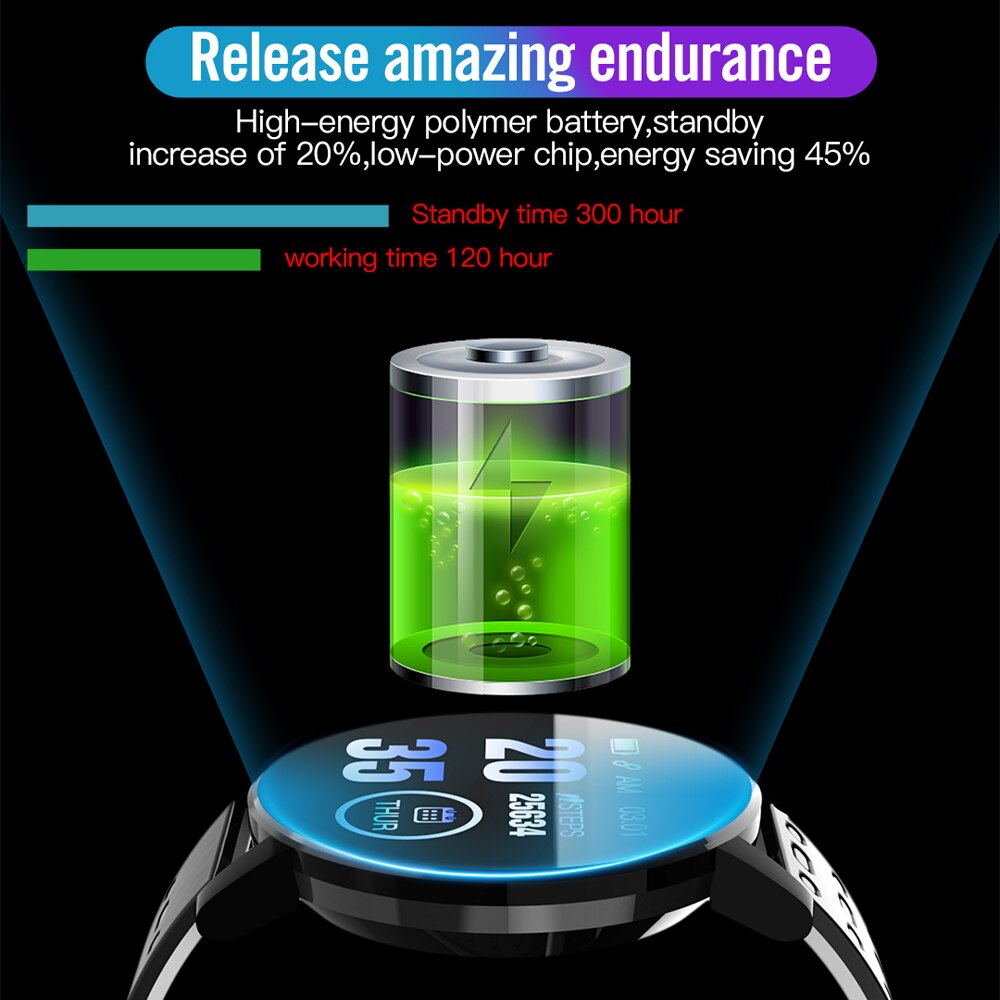 119plus Sleep /Heart Rate Monitoring Smartwatch 1.3in Touching Screen Smart Watches Outside Sports IP68 Waterproof Wristband