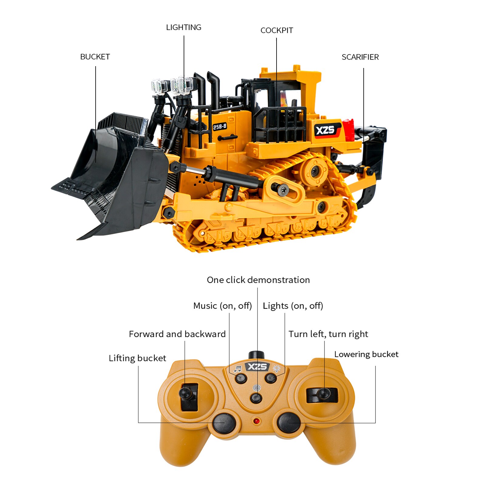 1:24 2.4G 9CH Rc Bulldozer Legering Tractor Bouw Techniek Voertuigen Verlichting Simulatie Geluid Functie Educatief Speelgoed