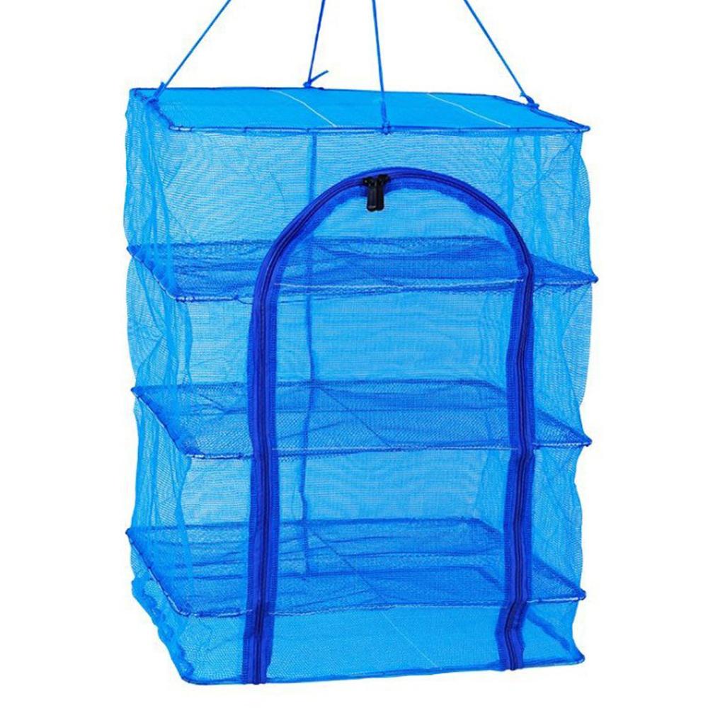 Foldable 4 Layers Drying Net Fish Net Drying Rack Hanging Vegetable Fish Dishes Dryer Net 40 x 40 x 65cm