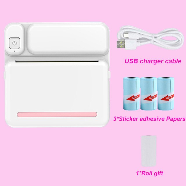 MINI Portable Thermal Printer Print Photo Pocket Thermal Label Printer 58mm Printing Wireless Bluetooth Android IOS Printers: Pink 3stick