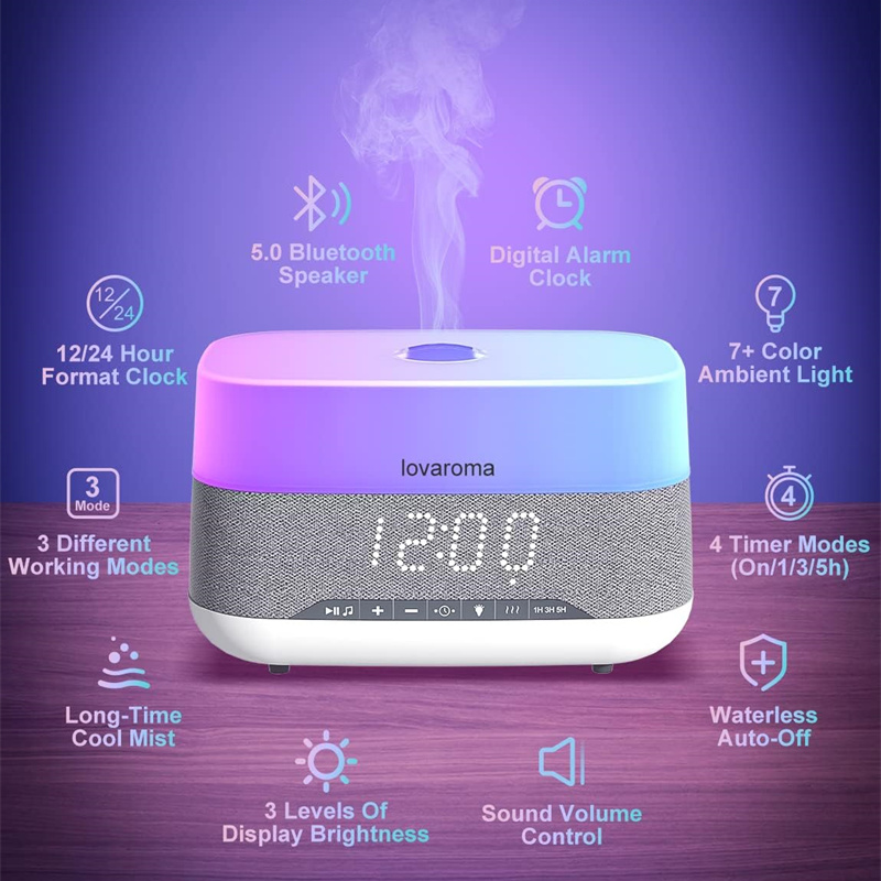 Lovaroma M01 300Ml Koele Mist Luchtbevochtiger Aroma Diffuser Etherische Olie Bluetooth Speaker Wekker Verlichting Lamp Timing Geur