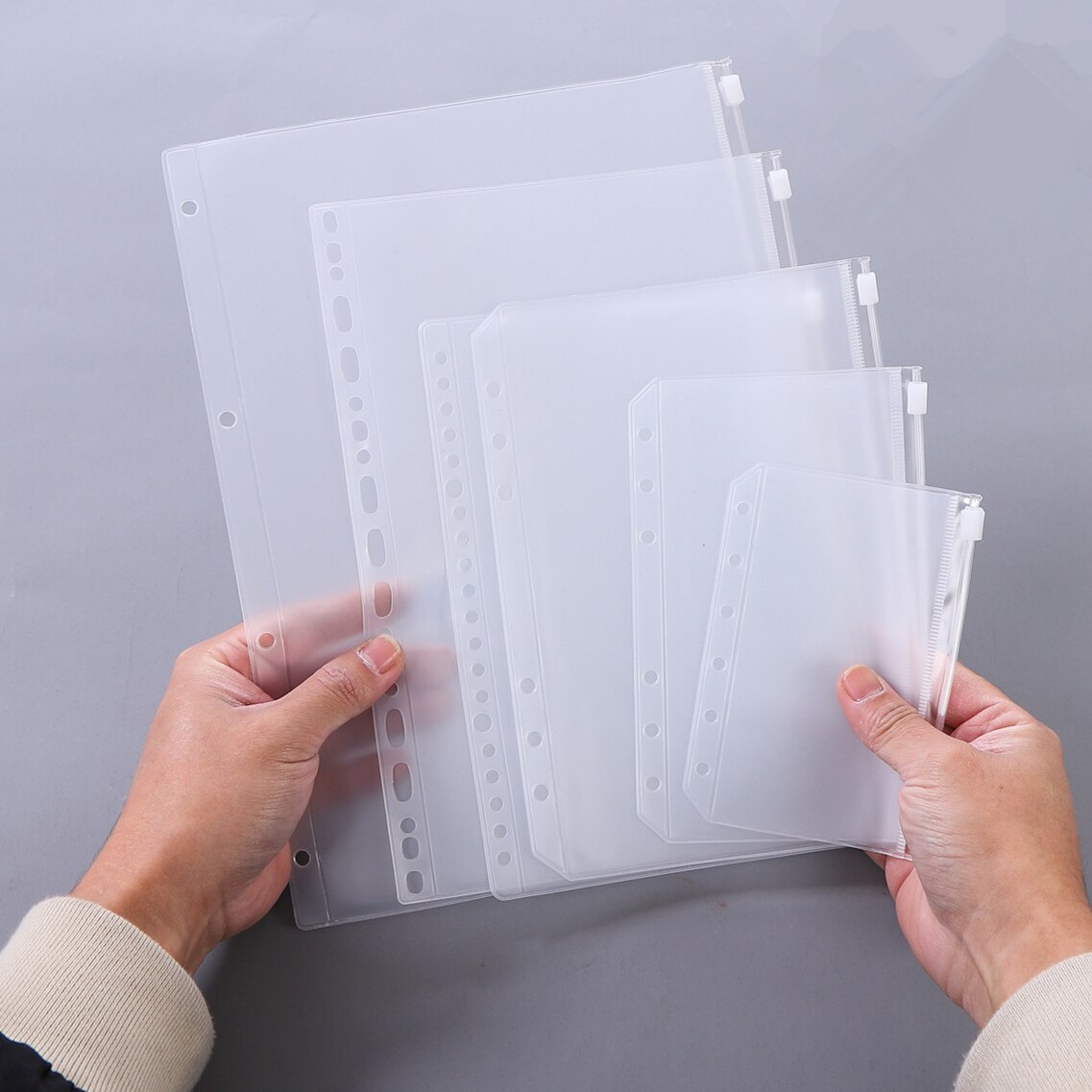 KDD Binder Pockets A5/A6/A7 Binder Loose Leaf Bag Clear Zipper Folders For 6-Ring Notebook Binder Pouch Document Filing Bags