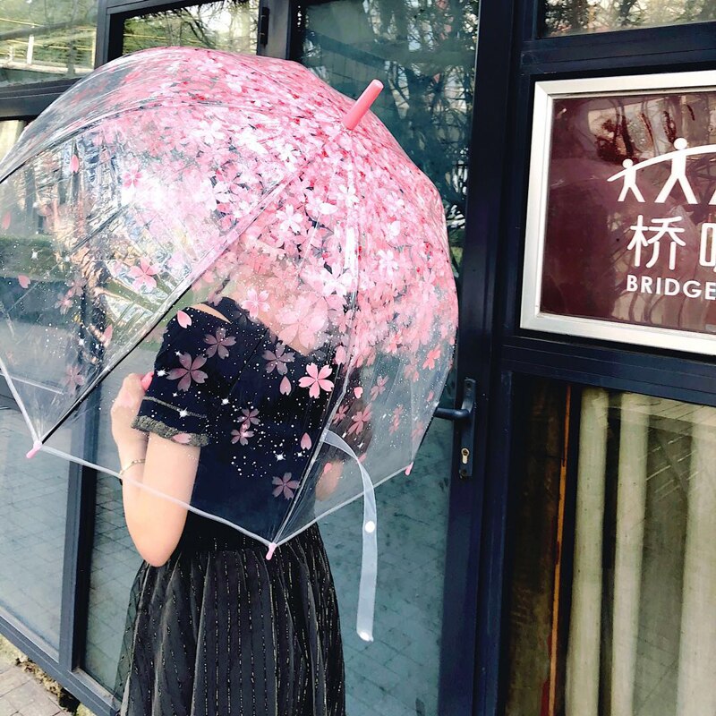 Apollo Prinses Romantische Sakura Paraplu Transparante Paraplu Eva Vrouwen Regen Parasol Lange Steel Rechte Paraplu