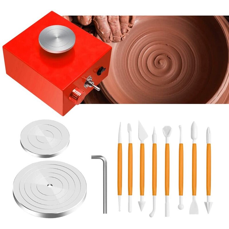 Mini pottenbakkersschijf, pottenbakkersmachine, elektrische pottenbakkersschijf met pottenbakkersschijf, draaischijf, doe-het-zelf kleigereedschap, amerikaanse stekker