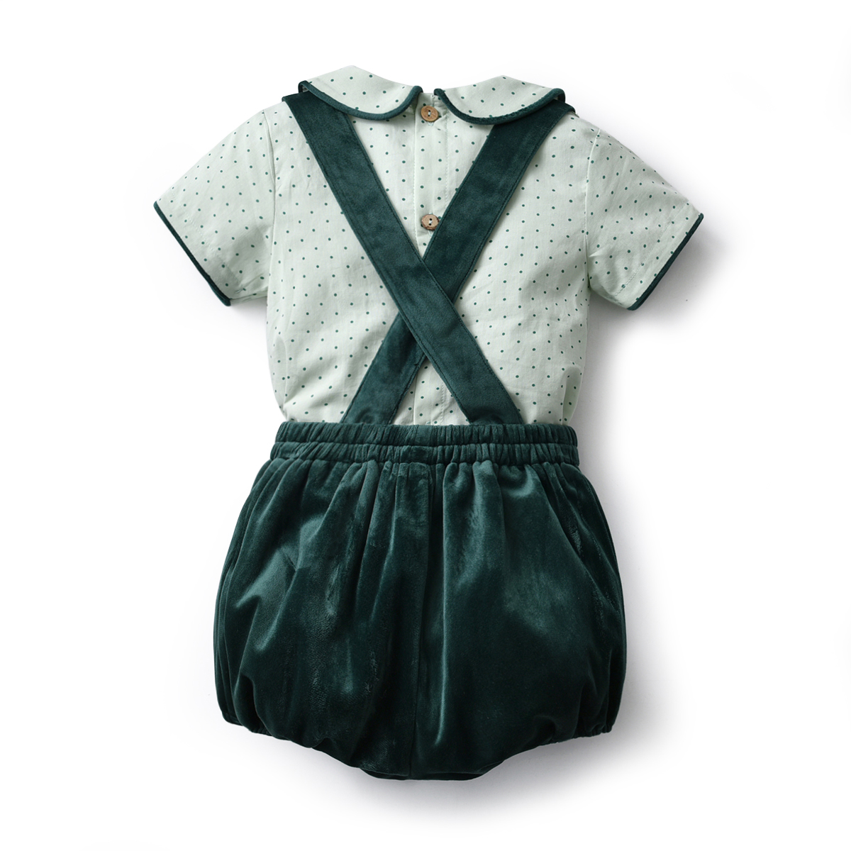 2022 crianças outwear bebê meninos espanhol conjunto de roupas natal verde veludo shorts manga longa camisas algodão roupas menino
