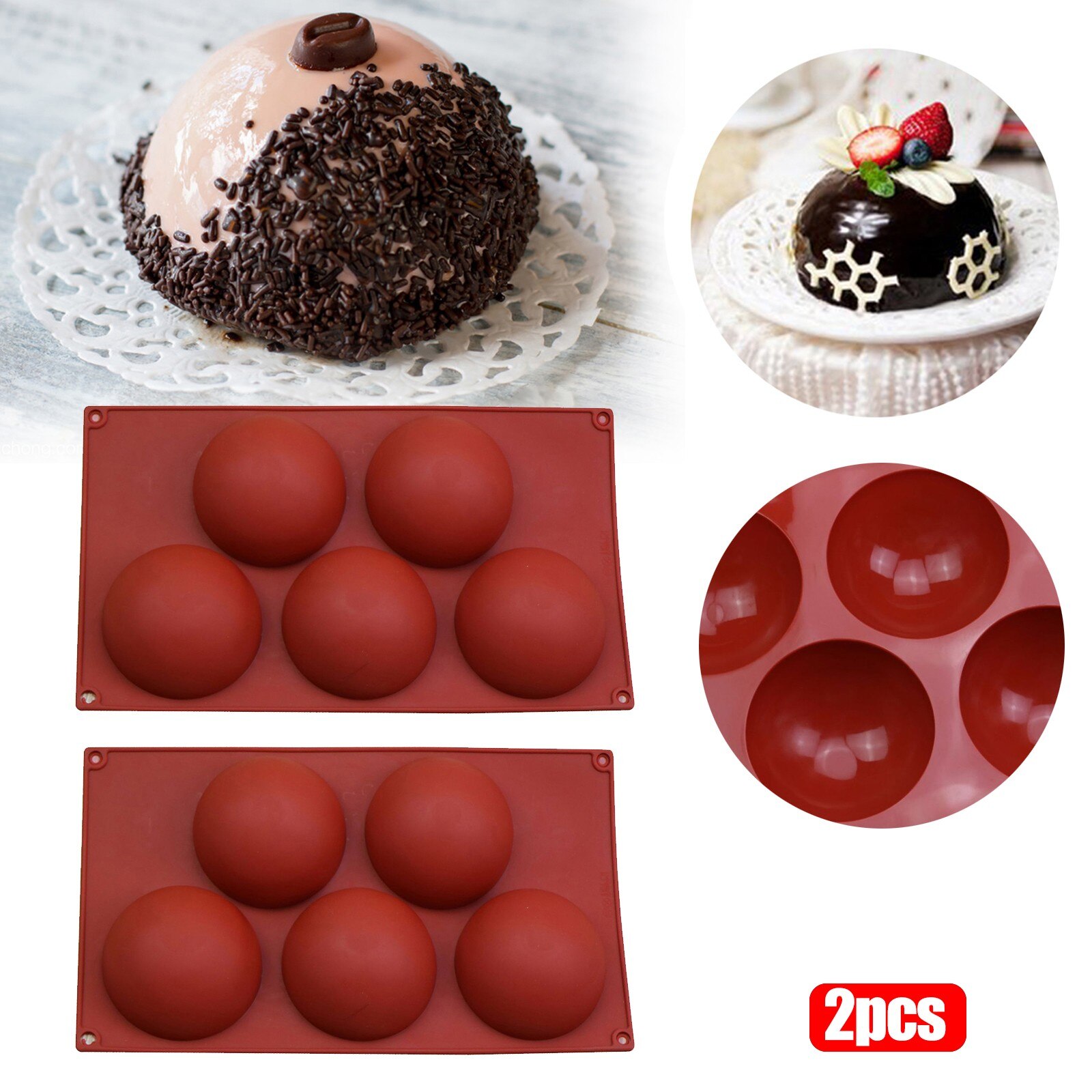 Extra Large 5-Cavity Semi Sphere Silicone Mold 1/2 Packs Kitchen Baking Mold For Making Cake Jelly Chocolate Molds Baking Tools
