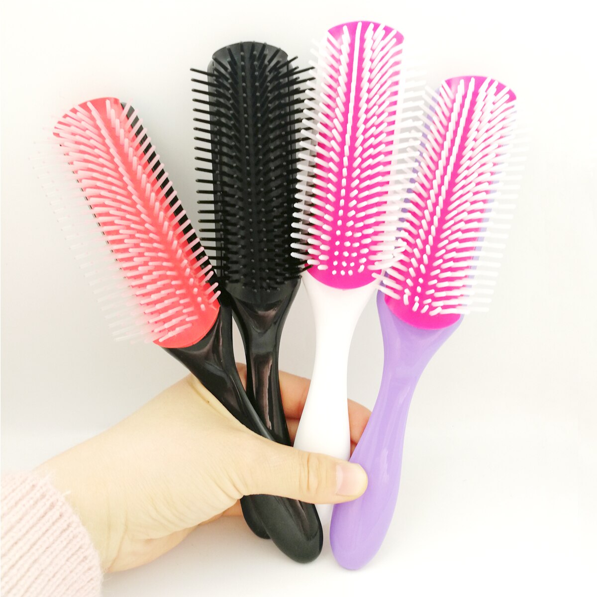 9-Rows Detangling Hair Denman Brush Cushion Nylon Bristle Hairdressing Scalp Massager Straight Curly Hair Comb Hairbrush