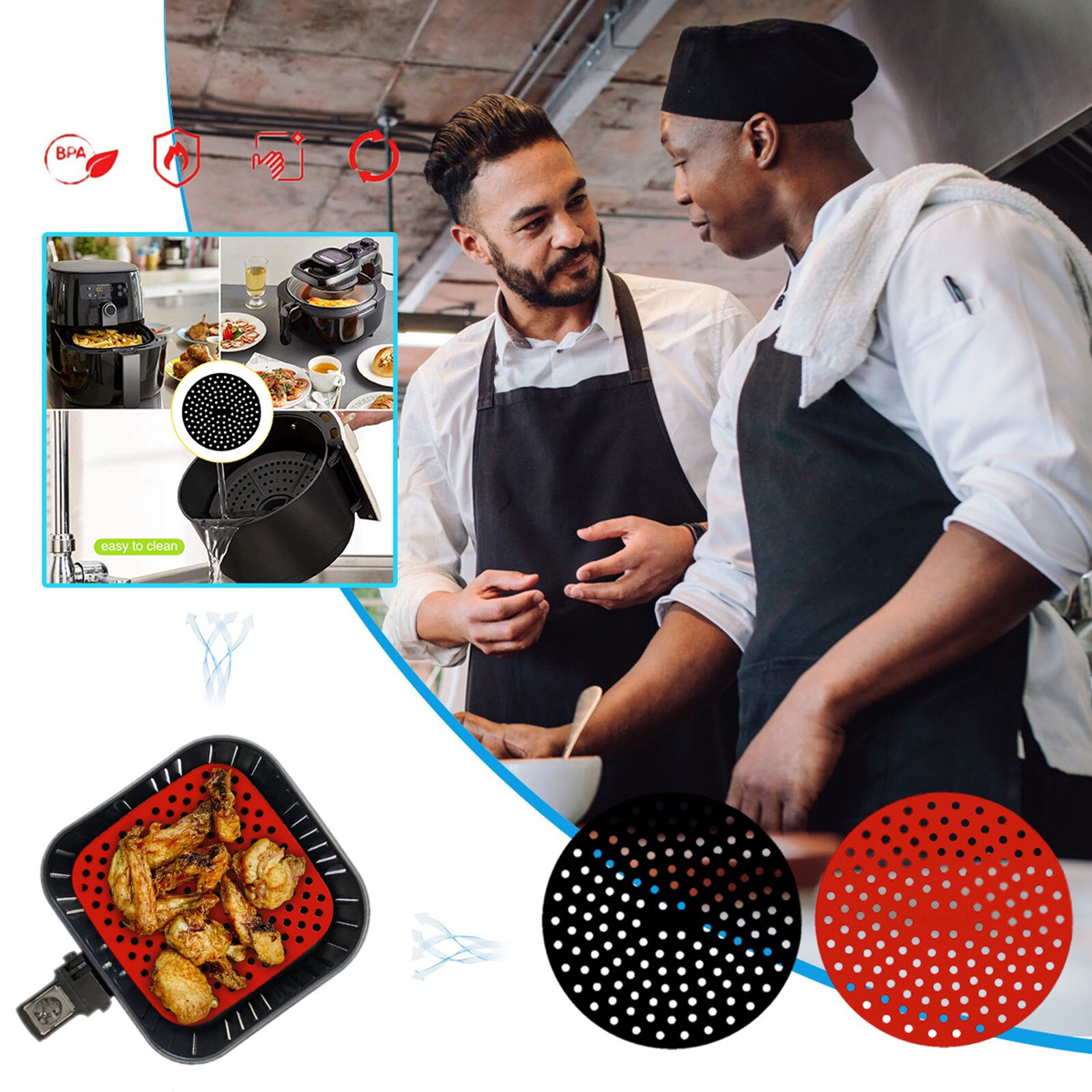 Herbruikbare Lucht Friteuse Liners Stok Silicone Air Friteuse Mand Matten Accessoires Oven Mat Hittebestendige En Non Stick Barbecue Tool