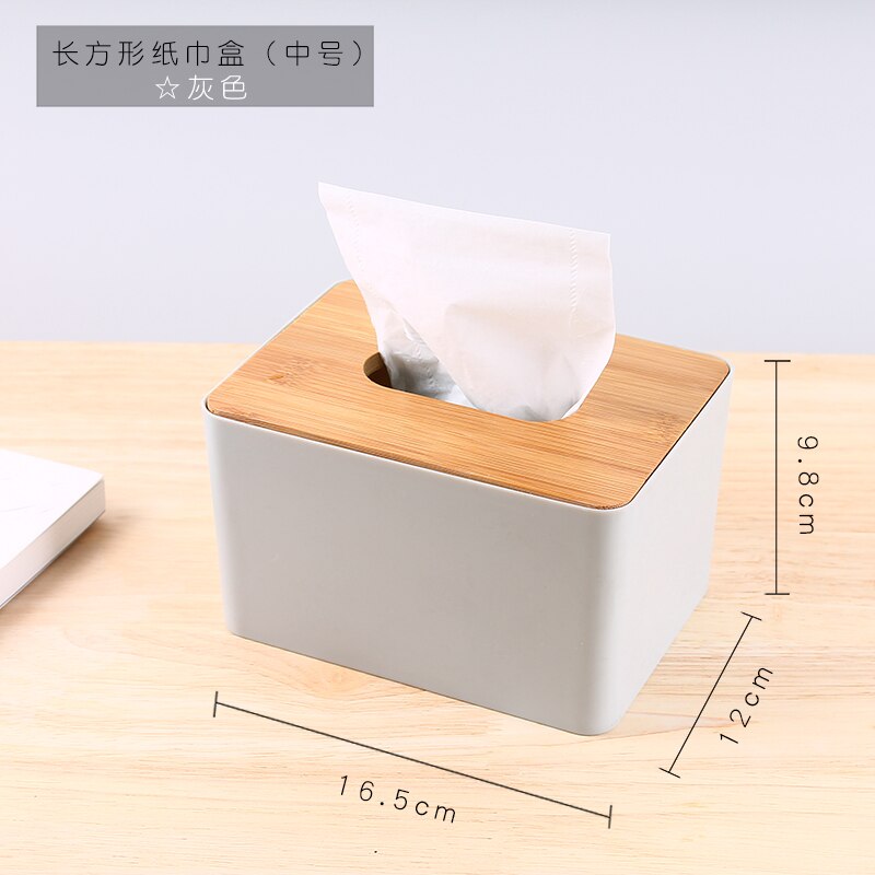 Bamboo Wood Tissue Box Rectangle Modern Style Home Multifunction Tissue Remote Control Container Organizer Kitchen Holdler: B--gray