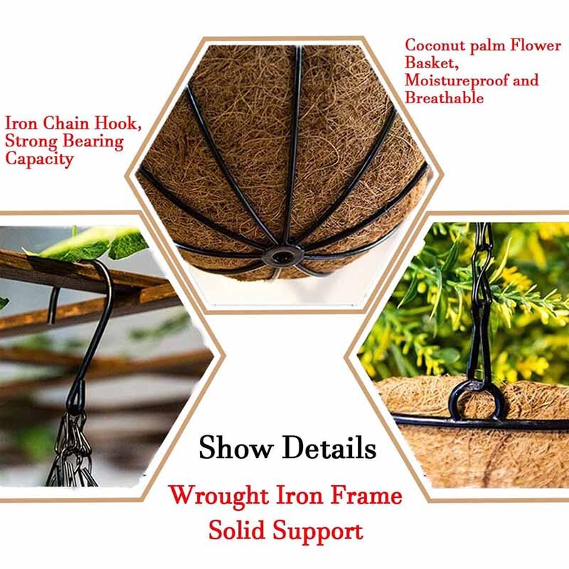 10 Inch Metal Hanging Flower Baskets With Round Wire Plant Holder Pots For Wall Decoration Countyard Garden
