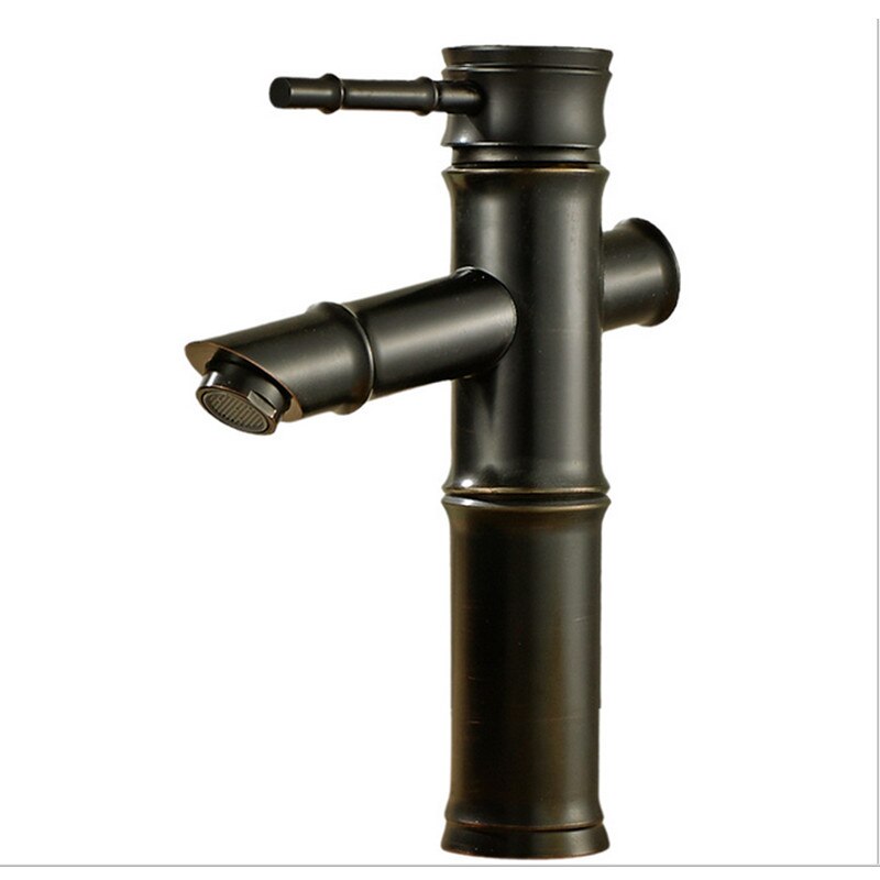 ! Grifo de lavabo de estilo chino de bronce Negro estilo Bambú de cobre grifo mezclador de agua fría de un solo mango 2241: low faucet