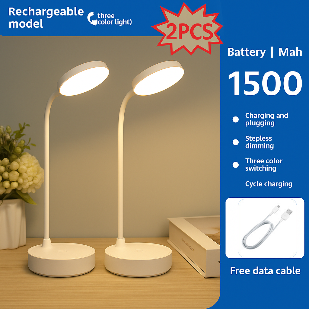 Confezione da 2 lampade da scrivania a LED, lampada da tavolo portatile con USB, 3 luminosità, protezione per gli occhi, controllo touch per camera da letto o ufficio