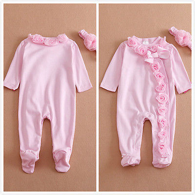 0 ~ 7m baby piger langærmet romper nyfødt jumpsuit børn tøj tøj sæt pandebånd
