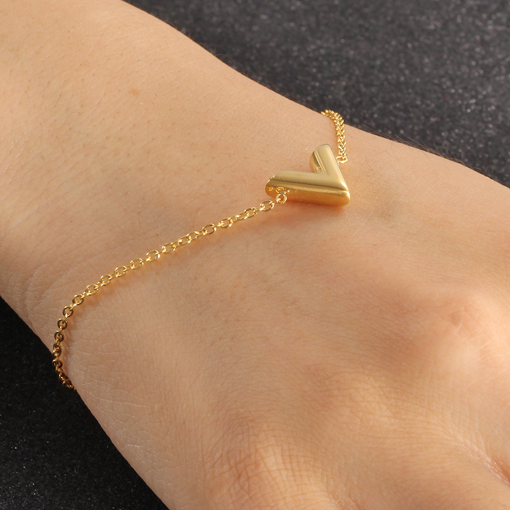 Joyería de , pulseras de acero inoxidable con letra V para mujer, brazalete con inicial ajustable, pulseras de cadena de de boda al por mayor