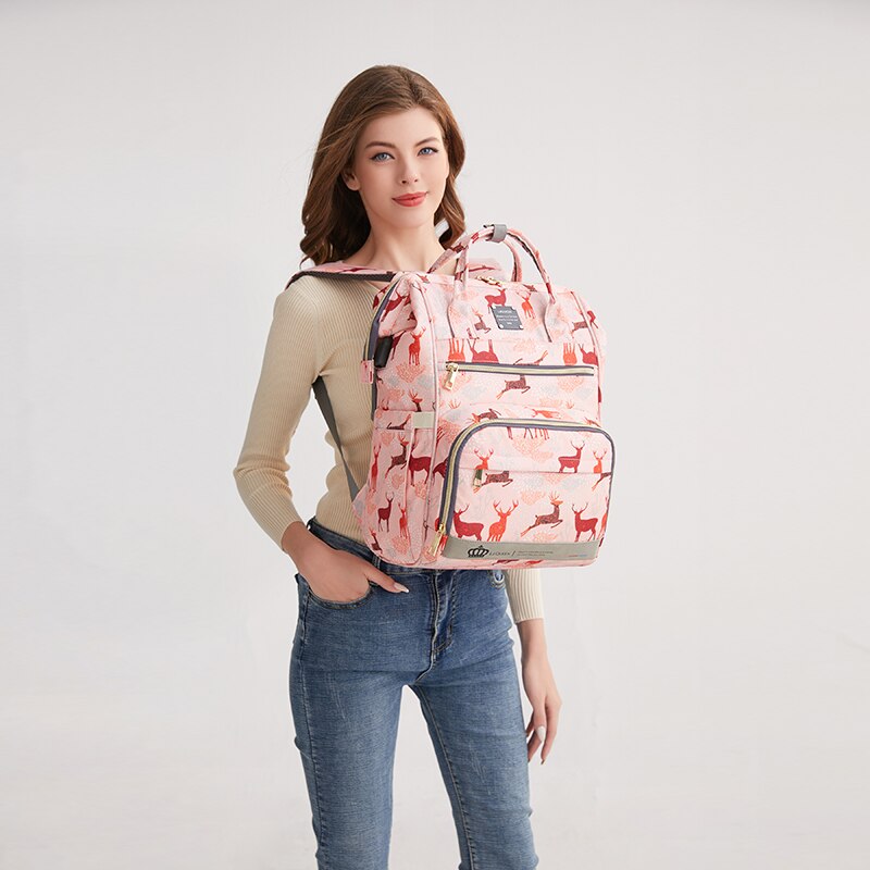 Lequeen – sacs à langer pour maman, sac à dos de voyage à motif animal, grande capacité, mise à jour, USB, LPB29