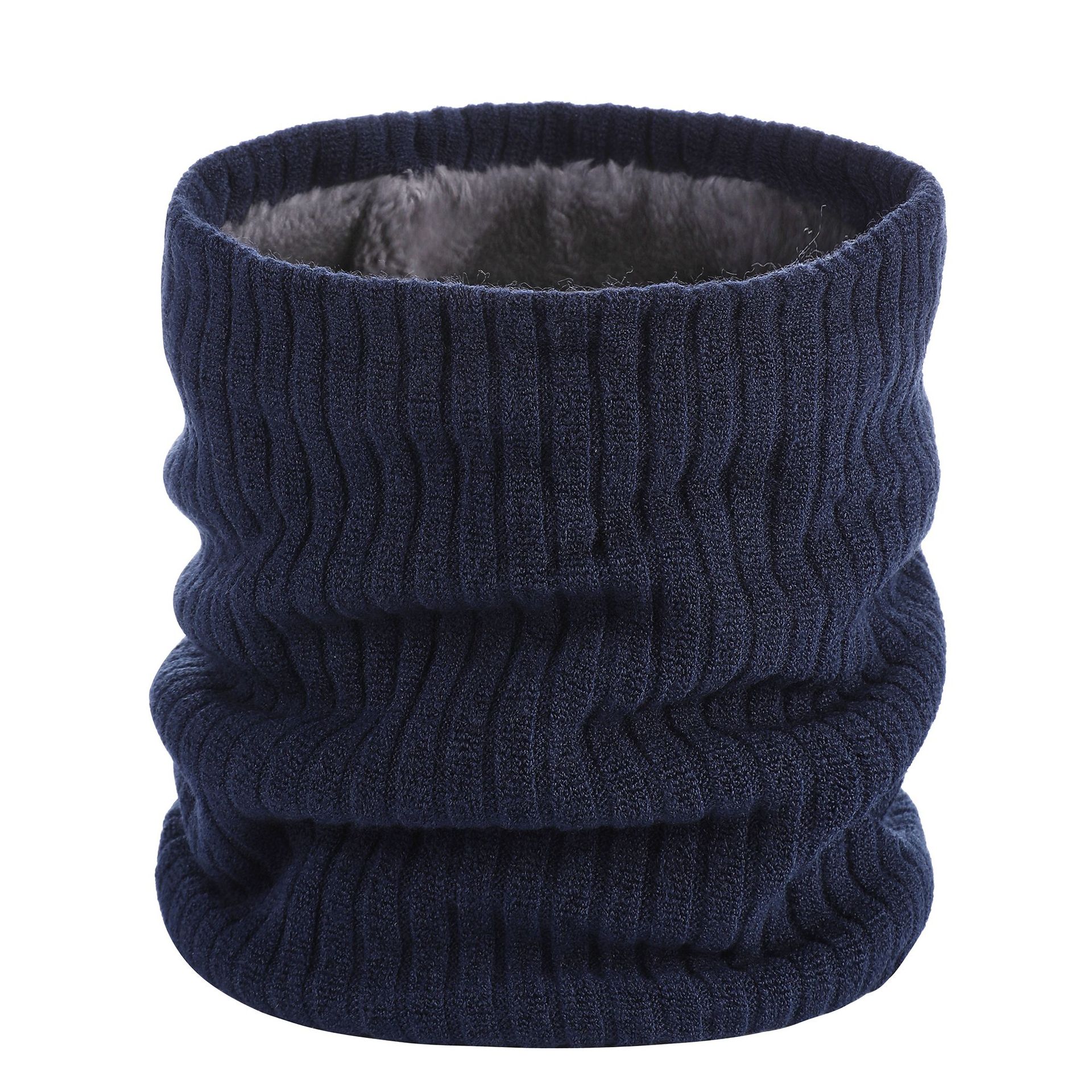 Winter Knitted Plush Thick Neck Scarf Women Men Cashmer-Like Collar Warm Rings Scarves Outdoor Sport Men Collar Infinity Snood: Navy Blue
