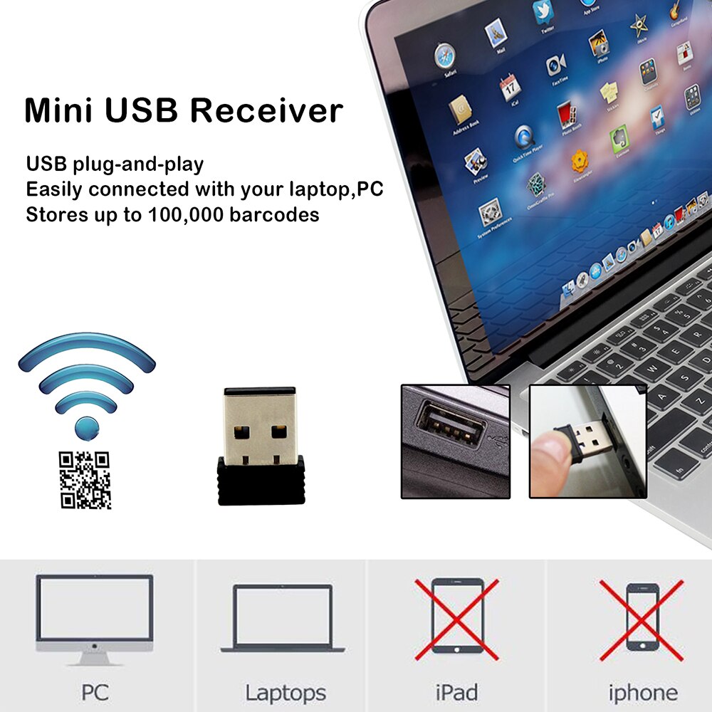 2D hanndheld usb 2.4 2.4g ワイヤレスバーコード、 qr コード、 PDF417 、データマトリックスワイヤレスバーコードリーダー usb