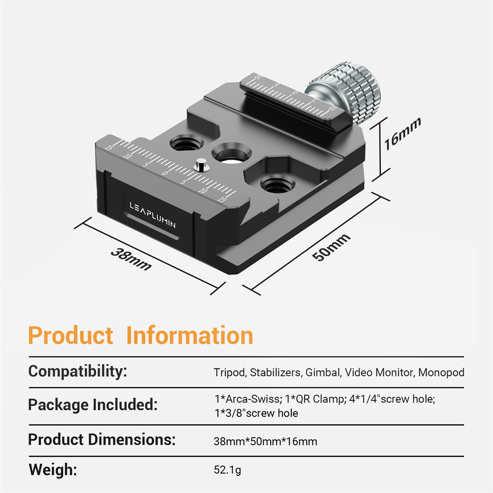 Aluminium Arca Swiss Type Clamp with 3/8” & 1/4” Quick Release Plate Arca QR Clamp for Camera Monitor Stabilizers Ronin S/SC: Default Title