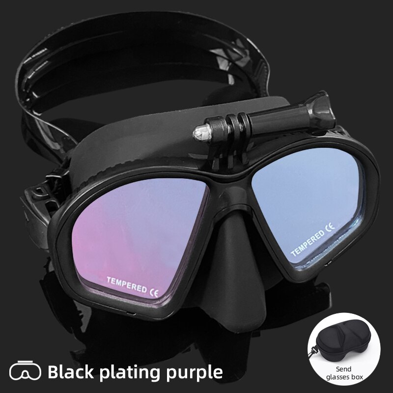 Lage Volume Gratis Duikbril Scuba Apparatuur Onderwater Volgelaatsmasker Gratis-Duik Bril Professionele Snorkelen Bril: Black plating purple
