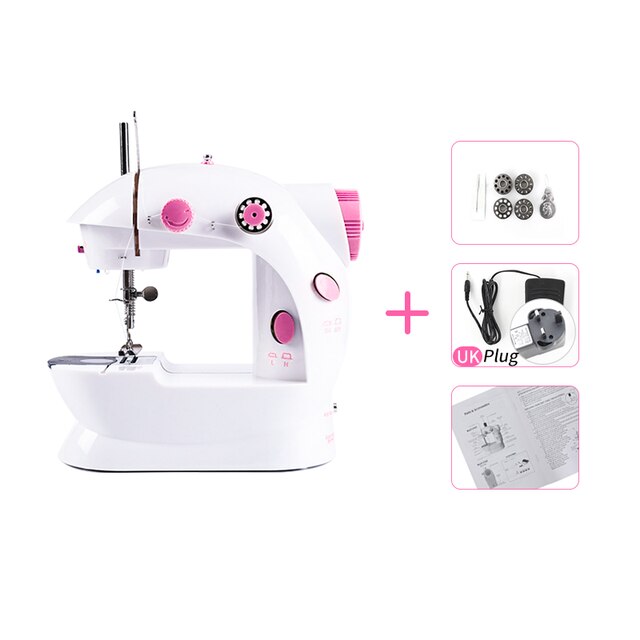 Sewing Machine Portable Household Mini Sew With Foot Pedal Night Light Double Thread Pink Colour For Tailor Table: 03-Z1-UK