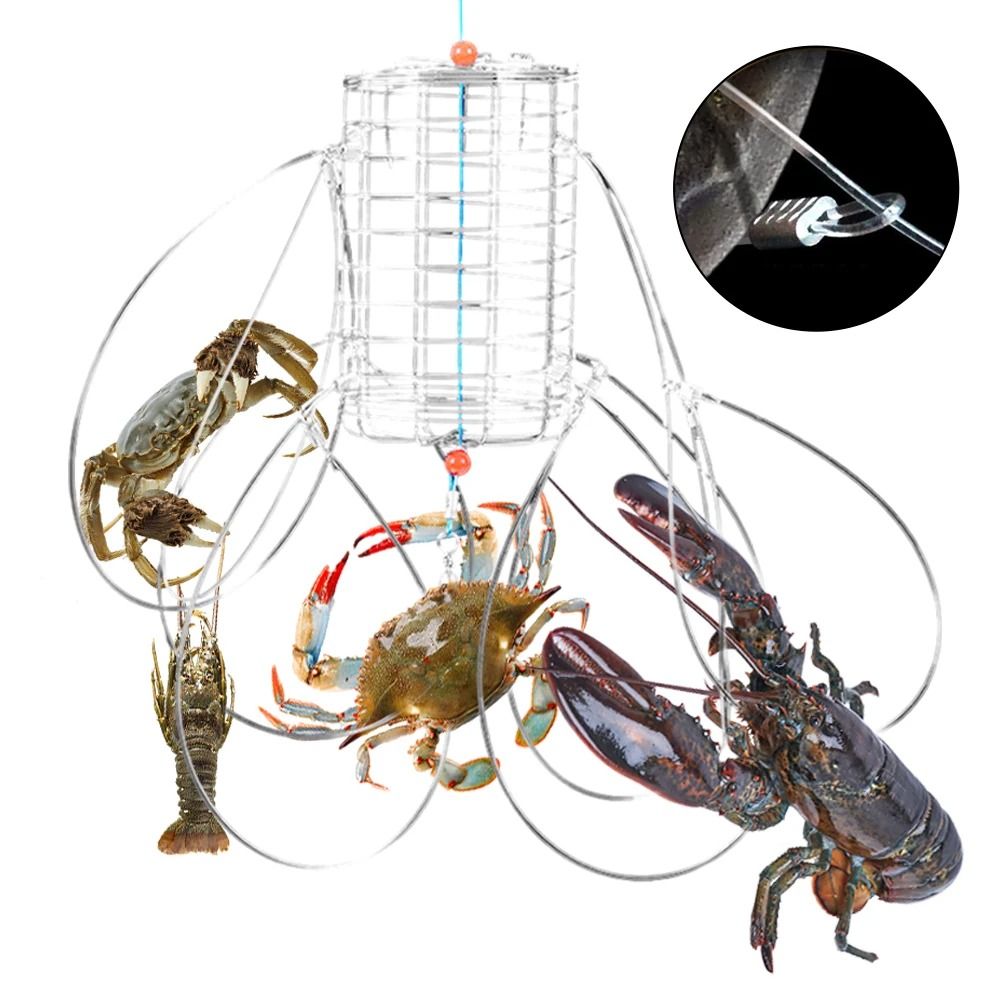 Stainless Steel Crab Catching Tool Steel Wire Lure Trap 8 Laps Crab Fishing Cages Fish Cage Feeder Crab Trap Catching Tool