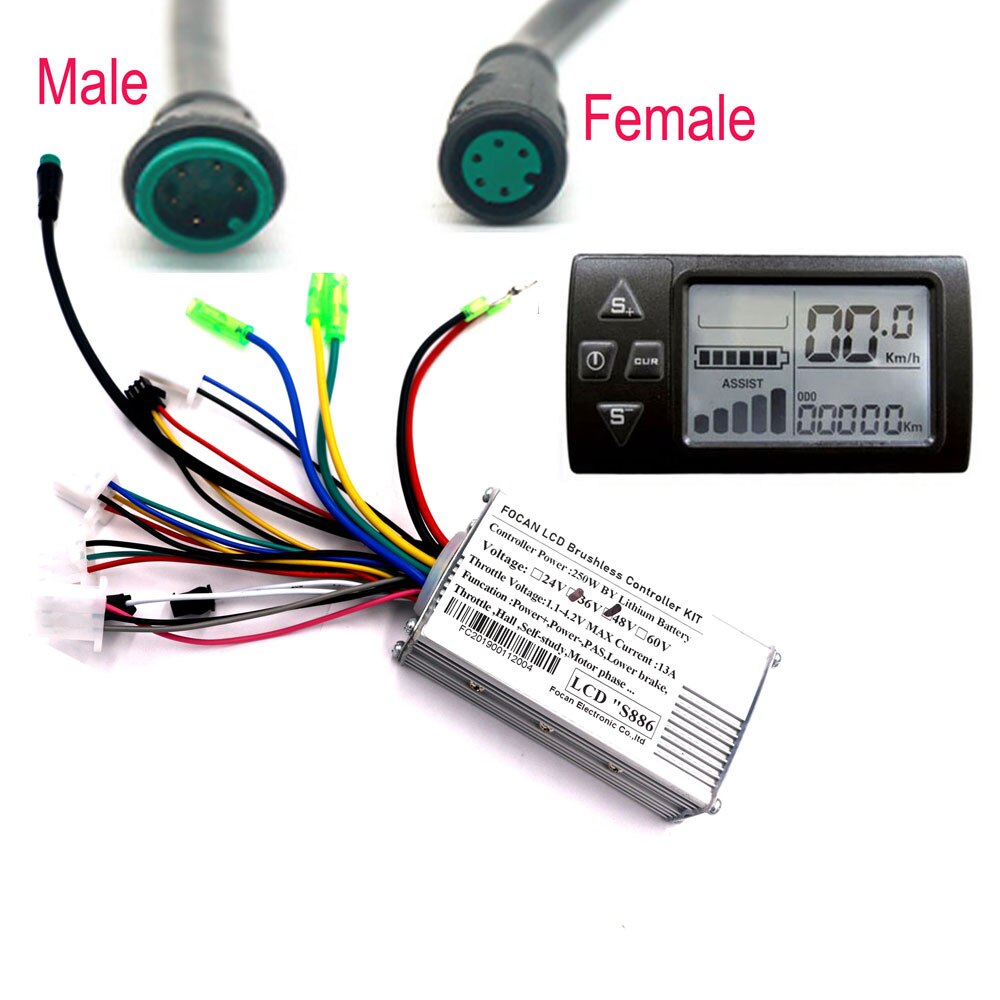 24V 36V 48V Electric Bicycle Controller with LCD Display Panel for Electric Bike 250W/350W Brushless Controller E-bike Accessory: 36V 48V 5PIN