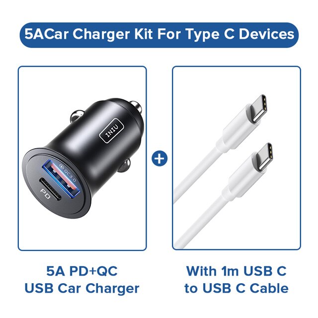 Iniu 5A Usb Autolader Quick Charge 4.0 QC3.0 Type C Mobiele Telefoon Pd 30W Snel Opladen Adapter Voor iphone Huawei Xiaomi Samsung: PD with Cable