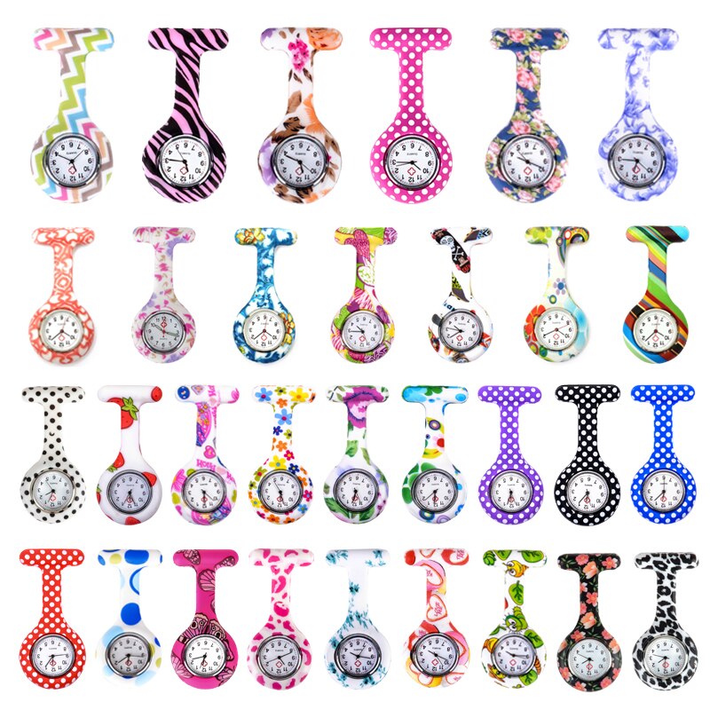 Niebieska różowa piwonia wzór silikonowe pielęgniarki broszka tunika zegarek kieszonkowy kieszonka na zegarek ze stali nierdzewnej: Default Title